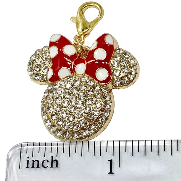 Disney Minnie Mouse Clip On Charm Red Bow Dots Bling Crystals Zipper Pull Purse - Picture 8 of 9